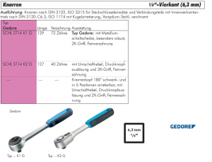 Ratschen / Knarren, 1/4"-Vierkant (6,3 mm), Gedore, Ratsche, Knarre